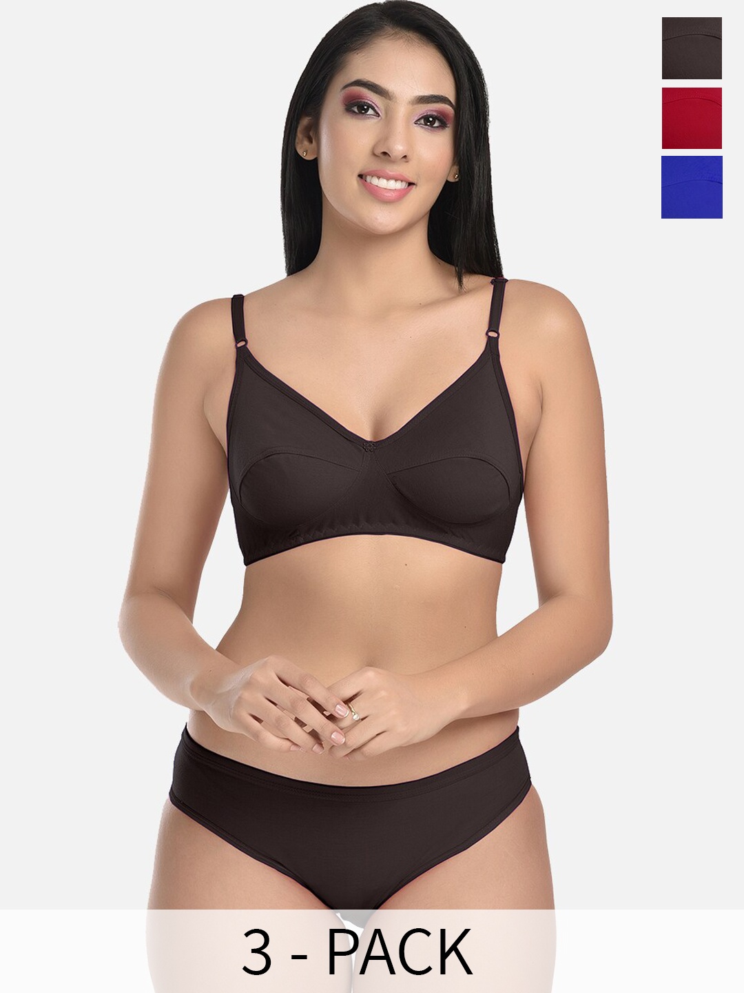 StyFun Pack Of 3 Lingerie Set, Black