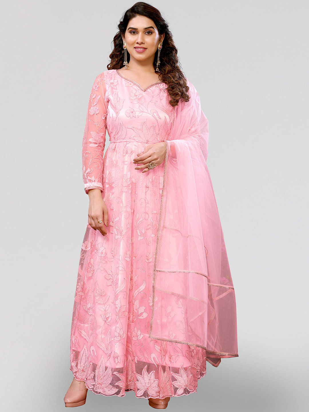 

PYARI - A style for every story Embroidered Maxi Dress & Dupatta, Pink
