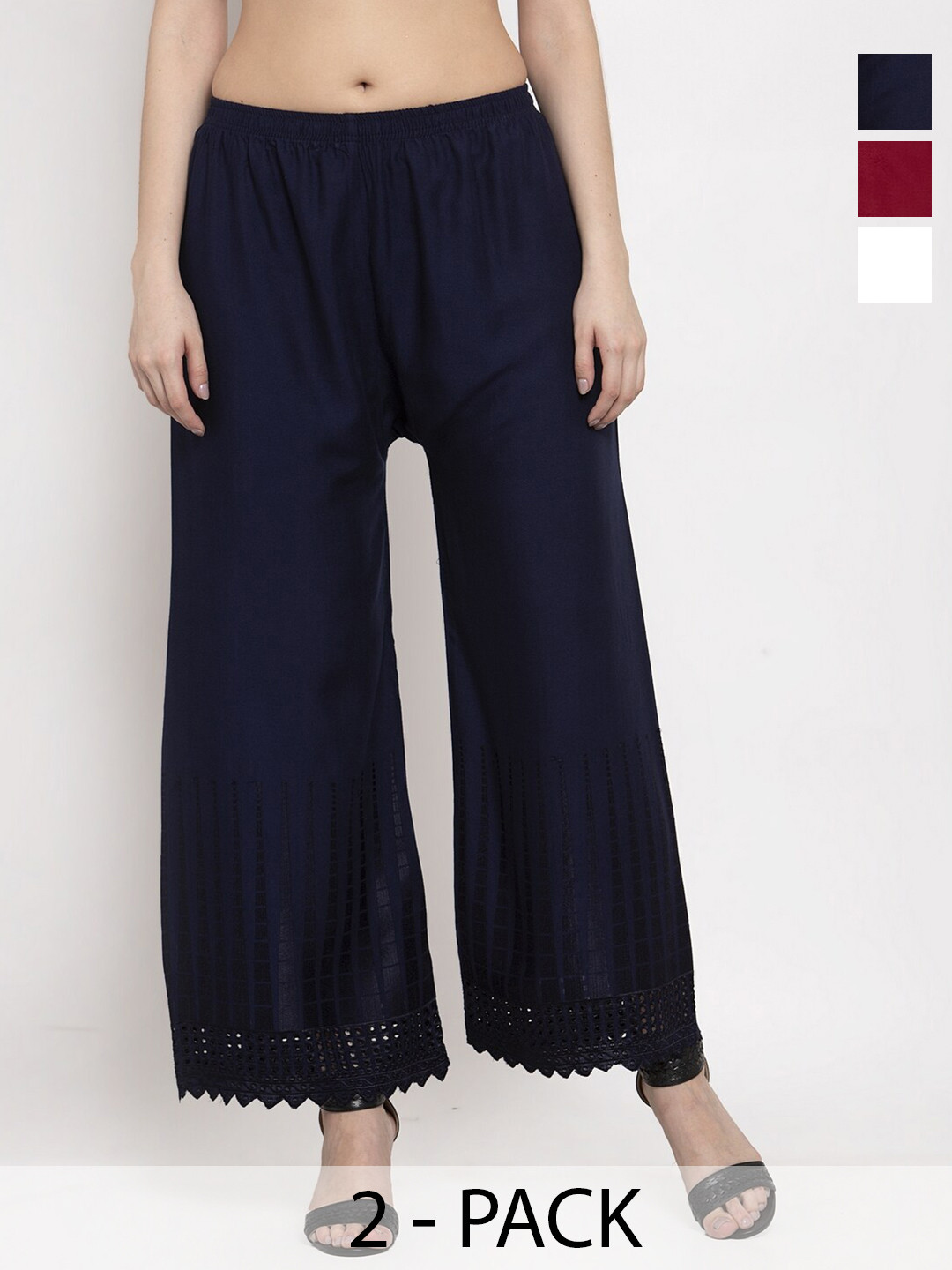 

Miaz Lifestyle Pack Of 2 Wide Leg Palazzos, Maroon