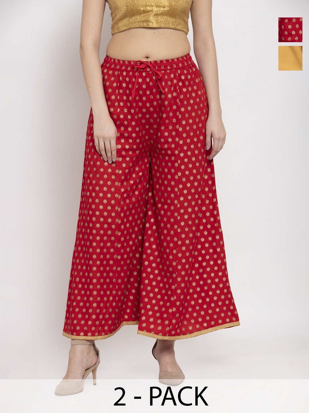 

Miaz Lifestyle Pack Of 2 Floral Printed Wide Leg Palazzos, Red