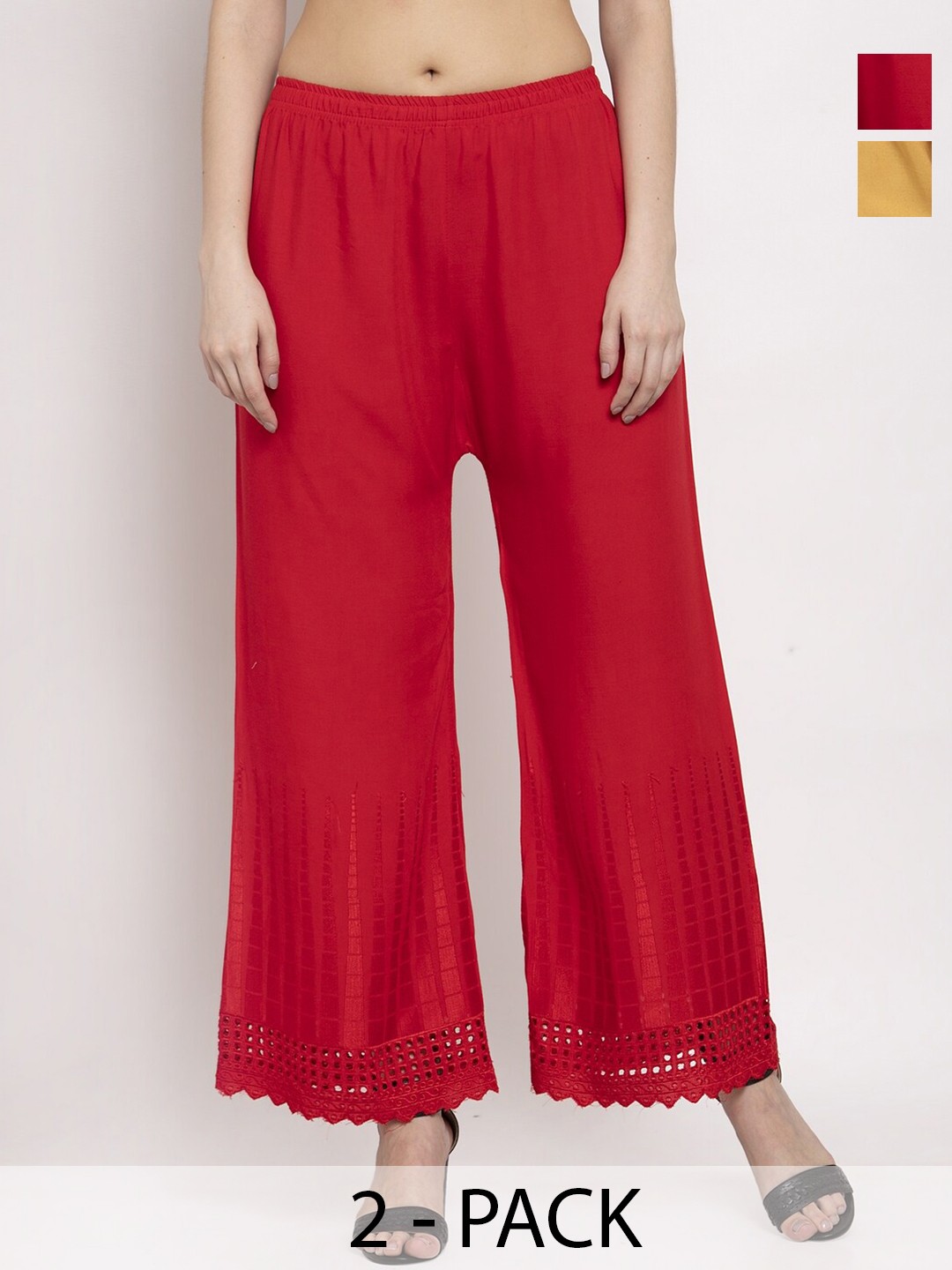 

Miaz Lifestyle Pack Of 2 Flared Palazzos, Red
