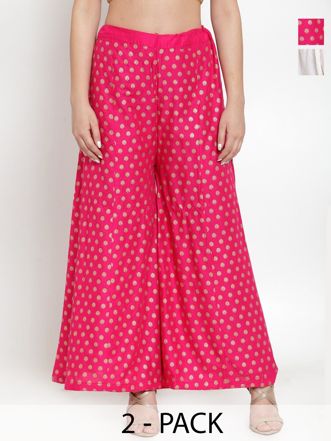 

Miaz Lifestyle Pack Of 2 Floral Printed Wide Leg Palazzos, Off white