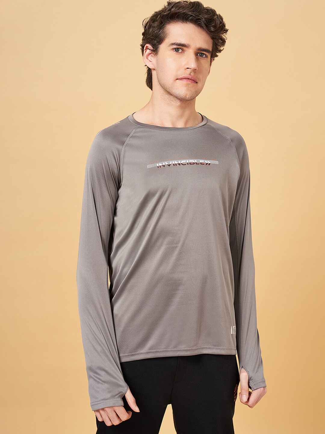 Ajile by Pantaloons Typography Slim Fit Sports T-shirt, Grey