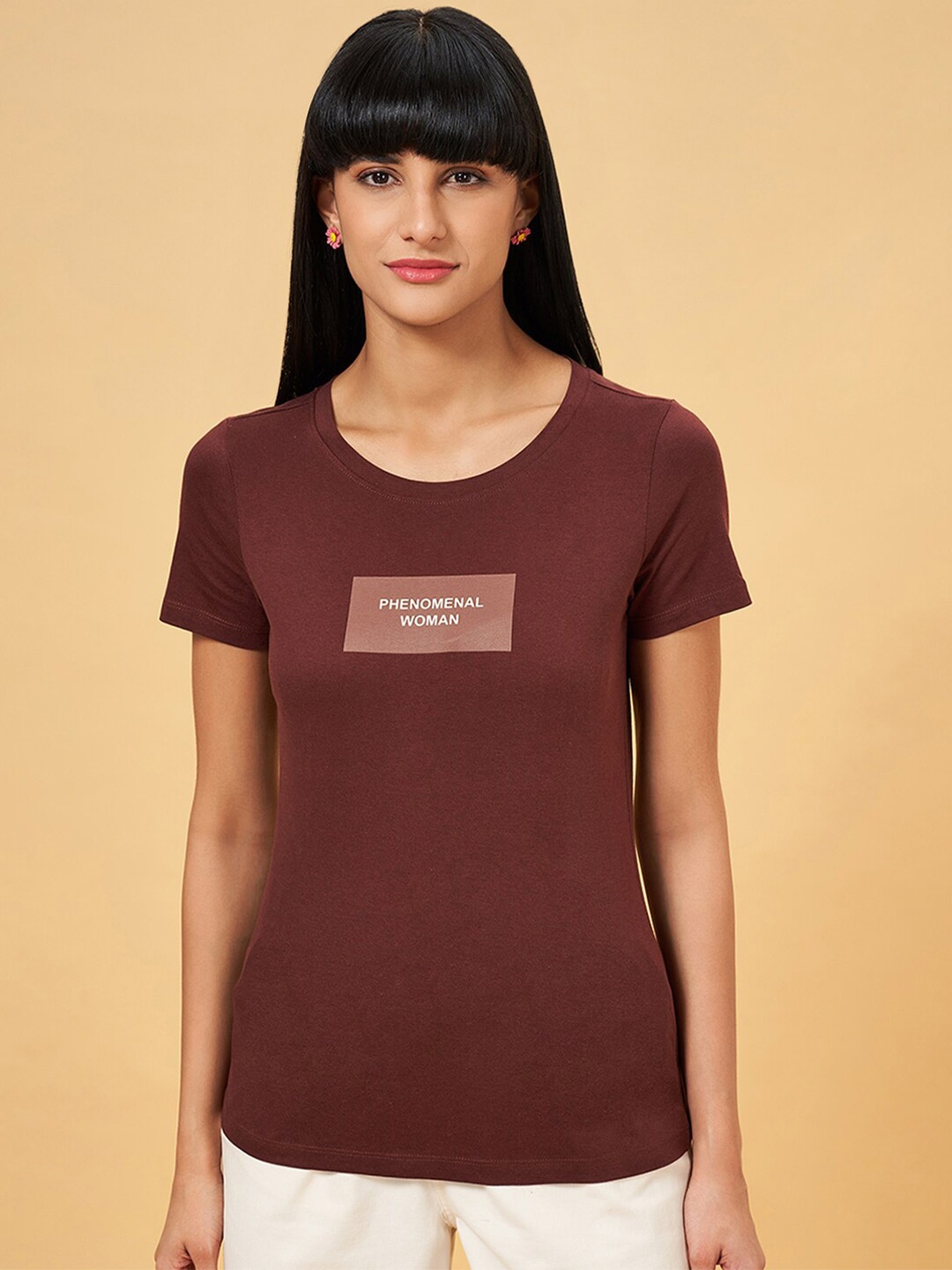 

Honey by Pantaloons Typography Printed Round Neck Cotton Casual T-shirt, Brown