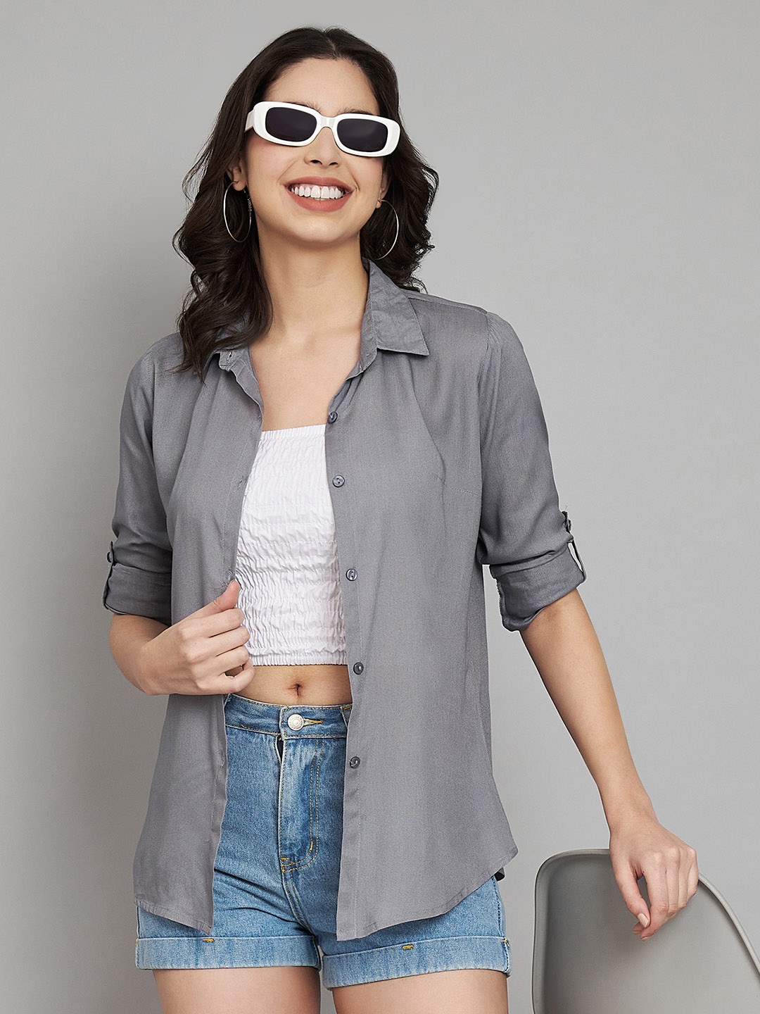 

Fab Star Classic Spread Collar Long Sleeves Casual Shirt, Grey