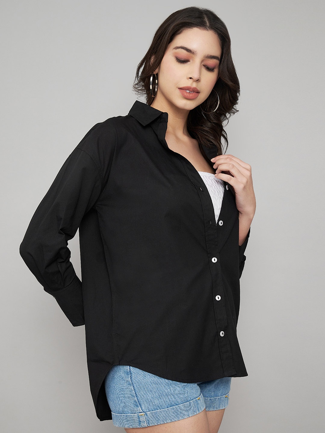 

Fab Star Classic Spread Collar Long Sleeves Cotton Casual Shirt, Black