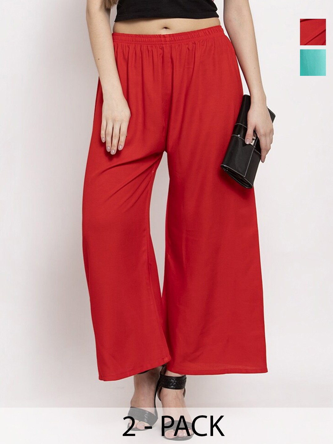 

Miaz Lifestyle Pack Of 2 Flared Palazzos, Red