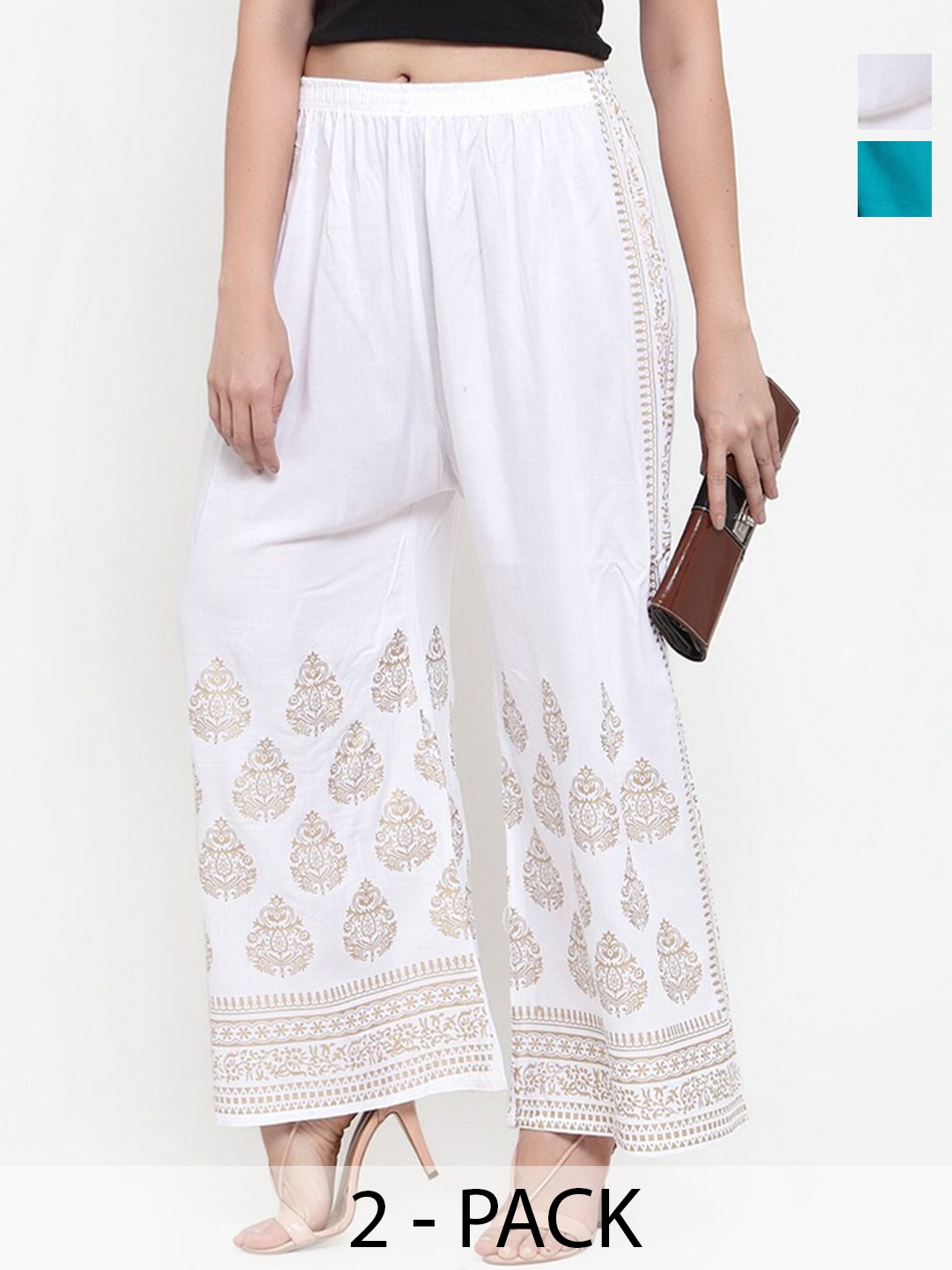 

Miaz Lifestyle Pack Of 2 Flared Palazzos, White