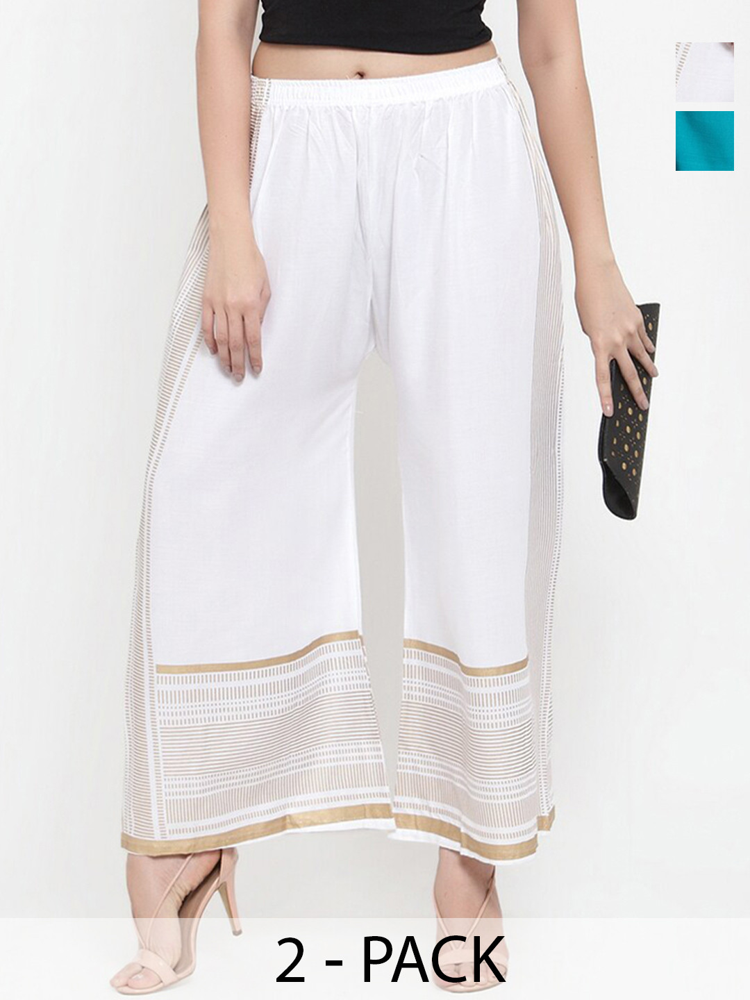 

Miaz Lifestyle Pack Of 2 Ethnic Motifs Flared Palazzos, Turquoise blue