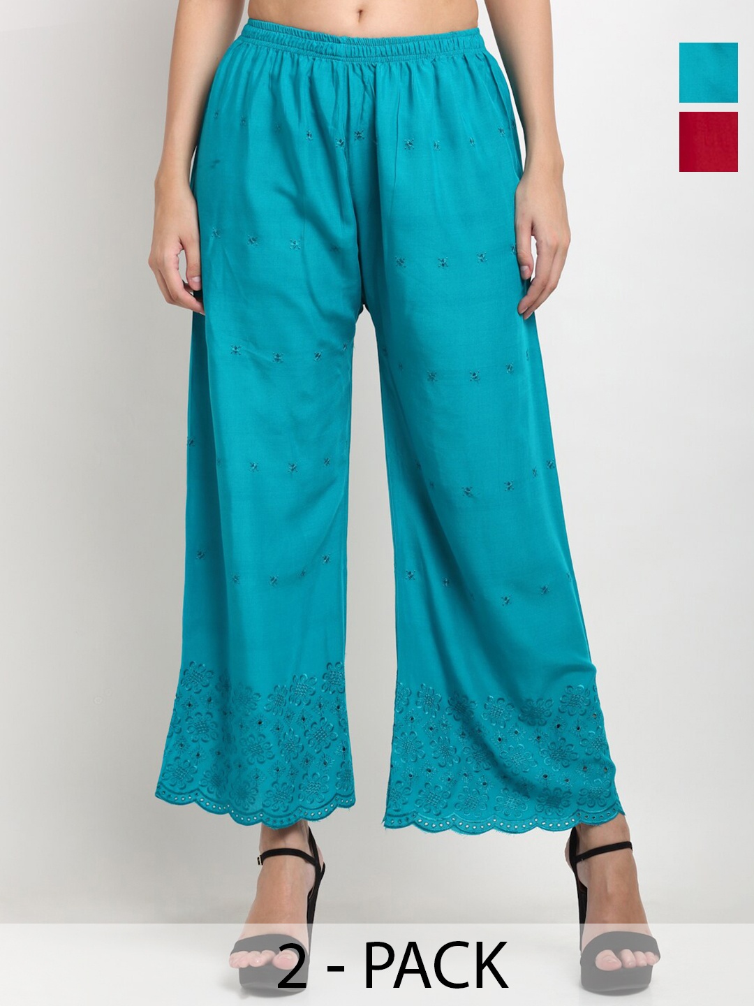 

Miaz Lifestyle Pack Of 2 Floral Flared Palazzos, Blue