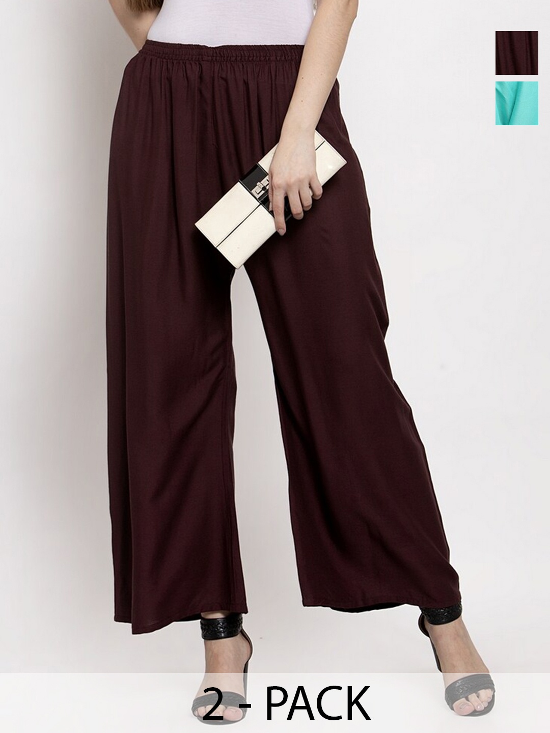 

Miaz Lifestyle Pack Of 2 Flared Palazzos, Brown