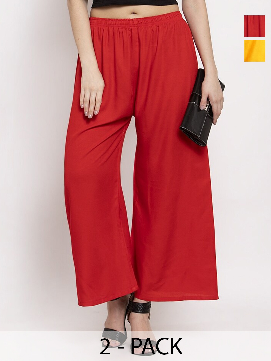 

Miaz Lifestyle Pack Of 2 Flared Palazzos, Red