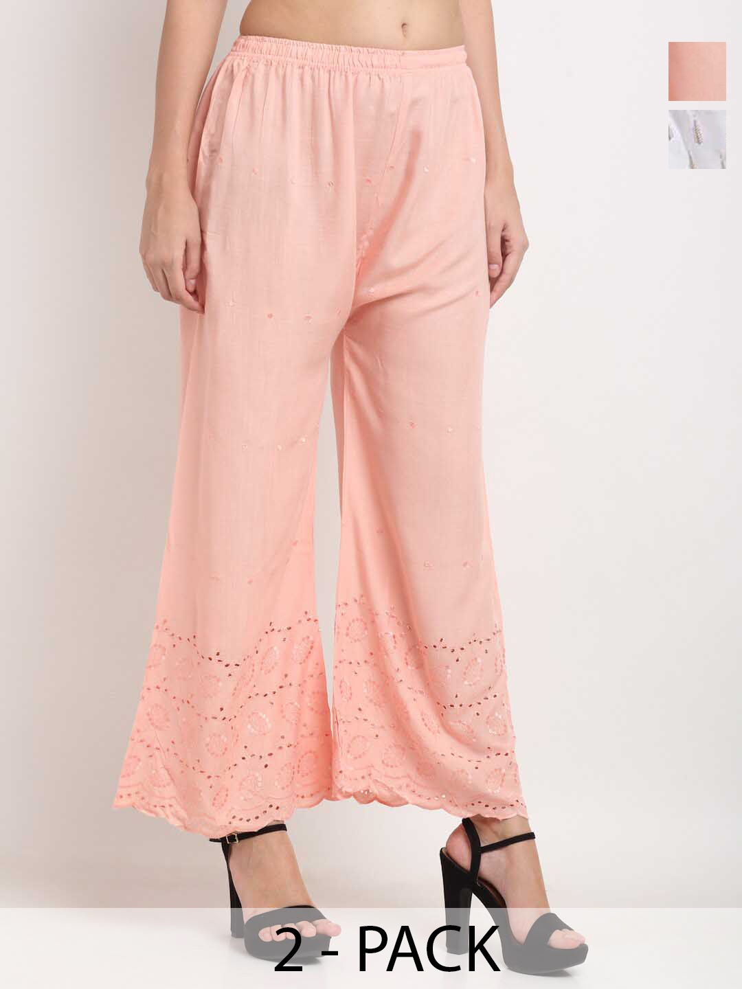 

Miaz Lifestyle Pack Of 2 Flared Palazzos, Peach