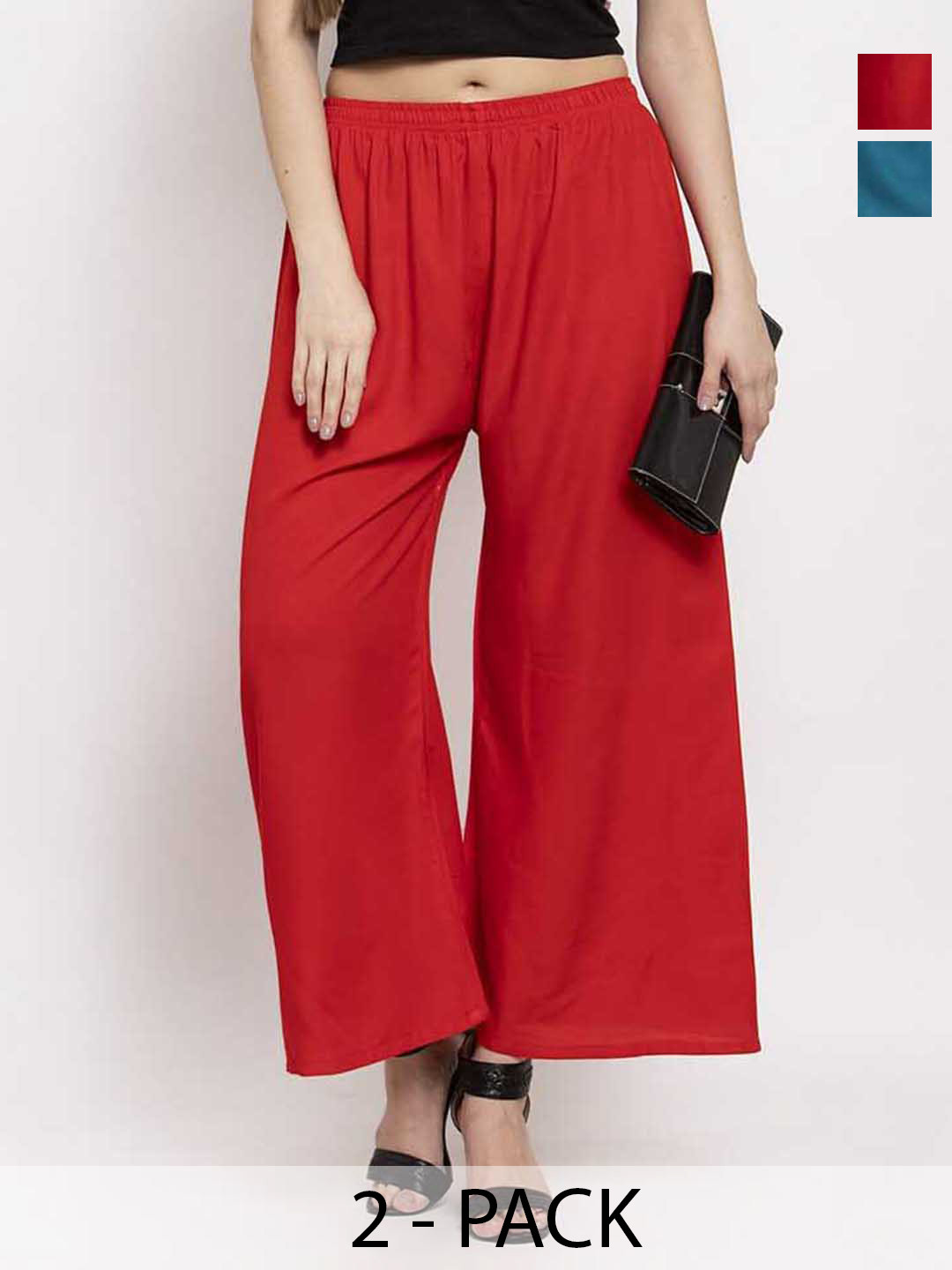 

Miaz Lifestyle Pack Of 2 Flared Palazzos, Red