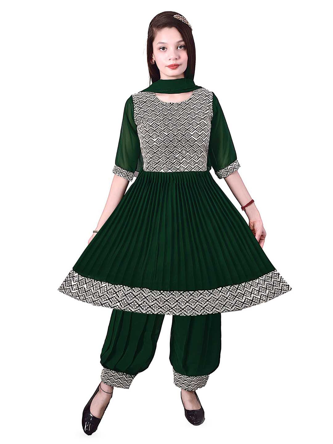 

BAESD Print Applique Georgette Fit & Flare Dress, Green