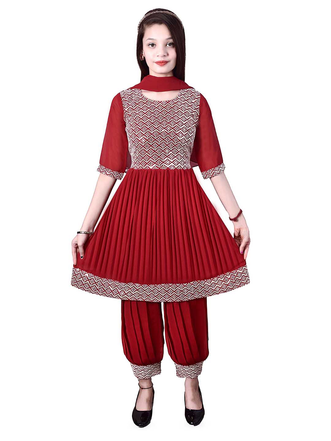 

BAESD Flared Sleeve Applique Georgette Fit & Flare Dress, Red