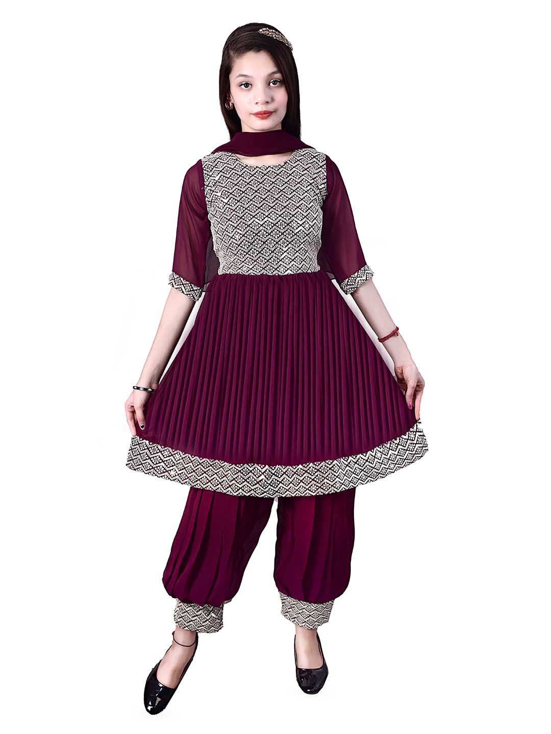 

BAESD Print Applique Georgette Fit & Flare Dress, Purple
