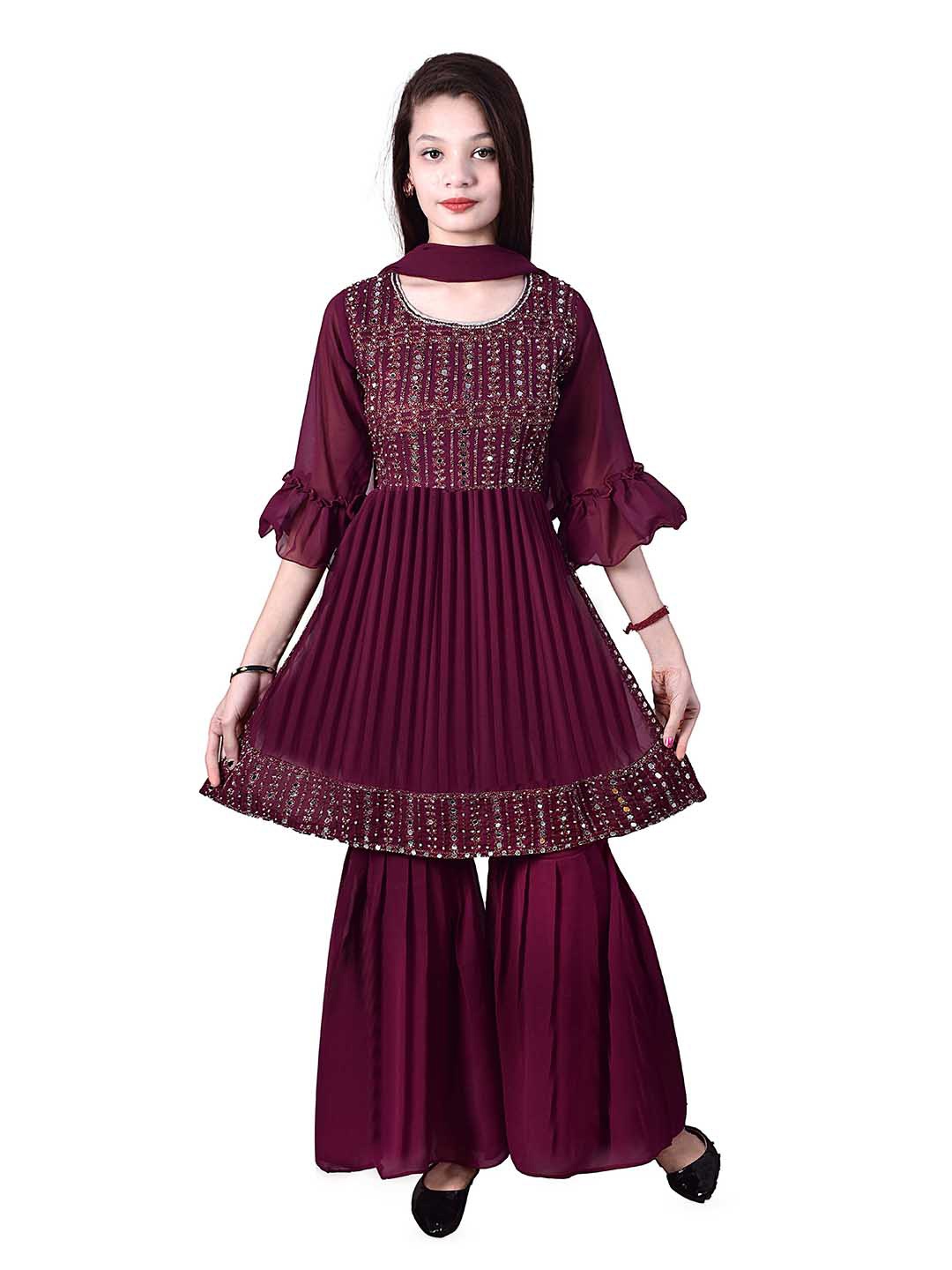

BAESD Flared Sleeve Applique Georgette Fit & Flare Maxi Dress, Purple