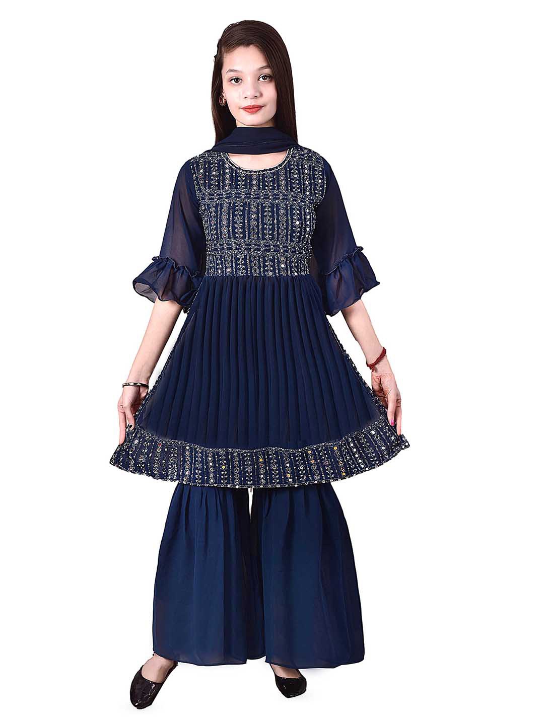 

BAESD Flared Sleeve Applique Georgette Maxi Dress, Navy blue