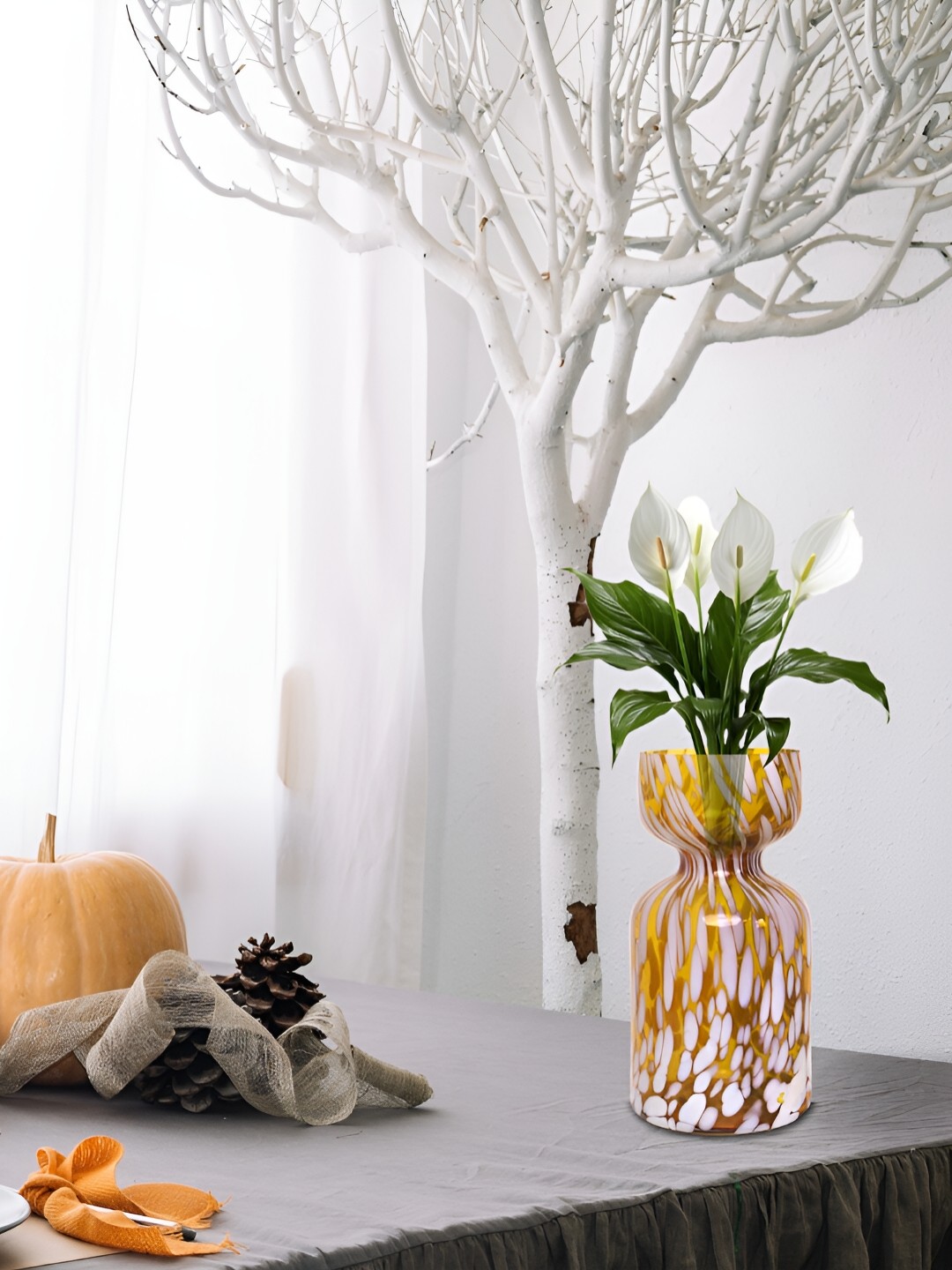 

Clovefry White & Yellow Printed Glass Flower Vase