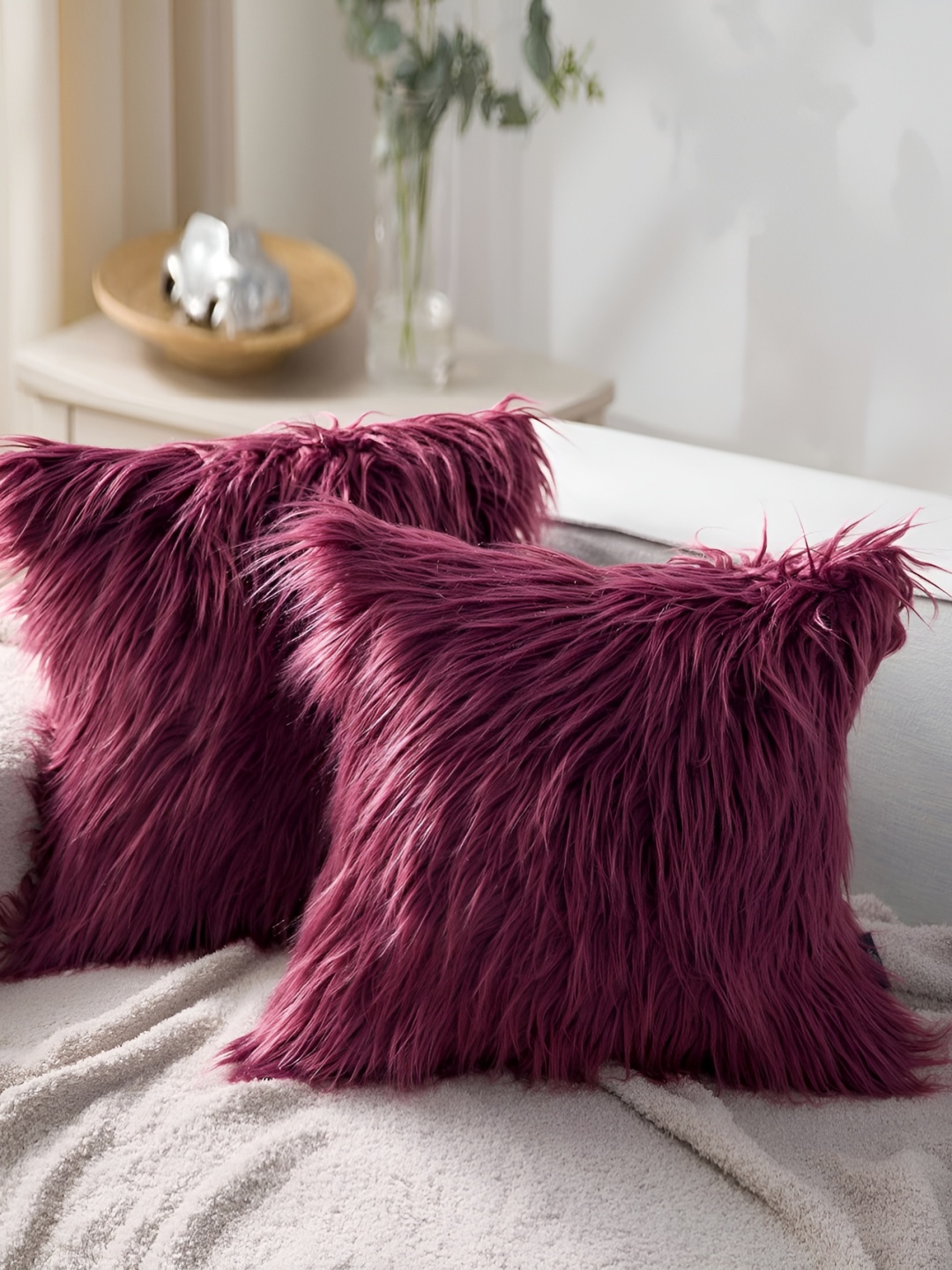 MONKDECOR Maroon 2 Pieces Quirky Textured Square Cushion Covers