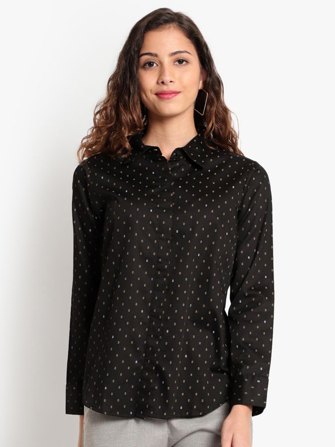 

Indietoga Classic Slim Fit Micro Ditsy Printed Cotton Formal Shirt, Black