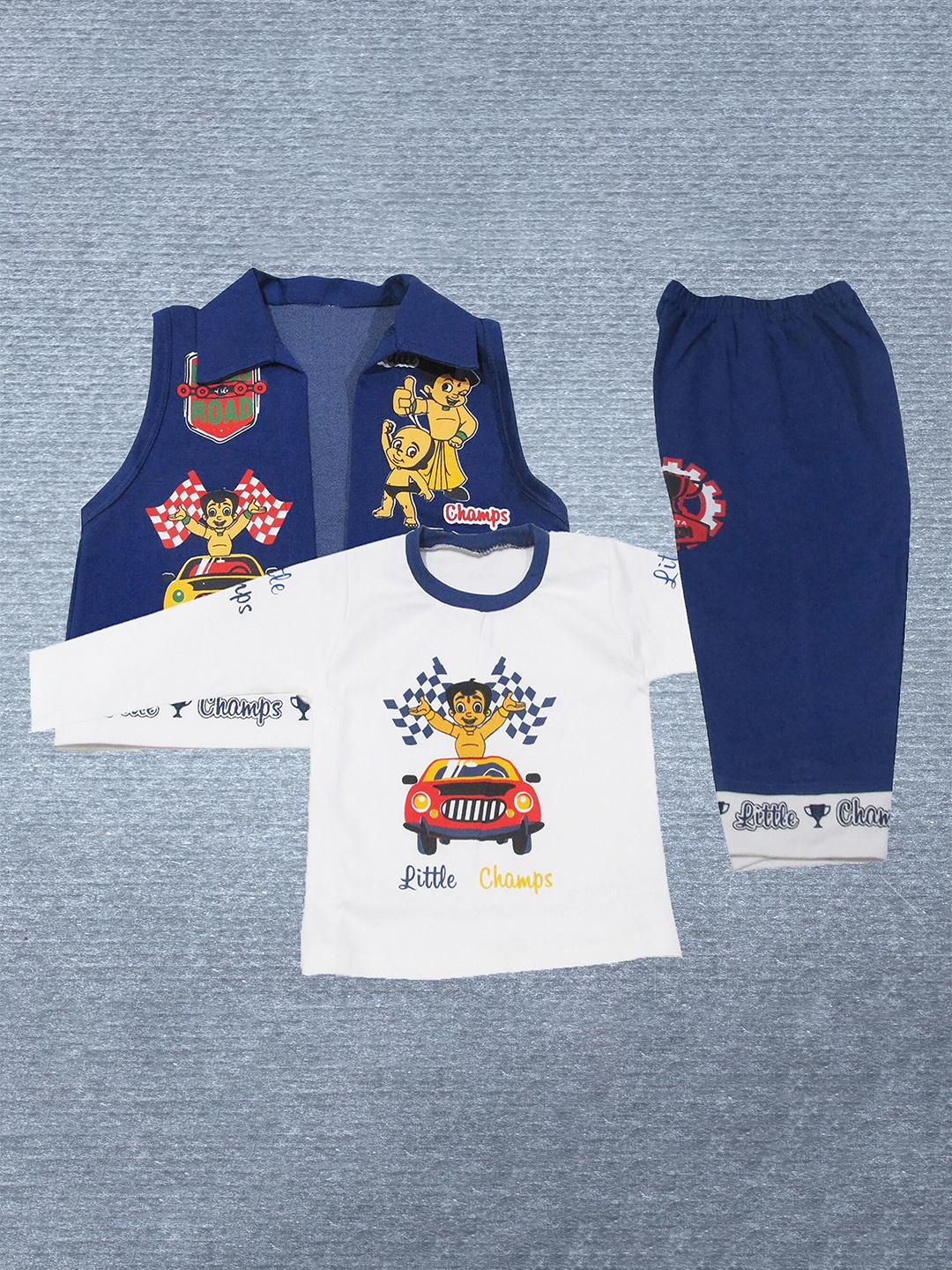 

BAESD Boys Graphic Chotta Bheem Printed T-shirt with Trousers With Jacket, Blue
