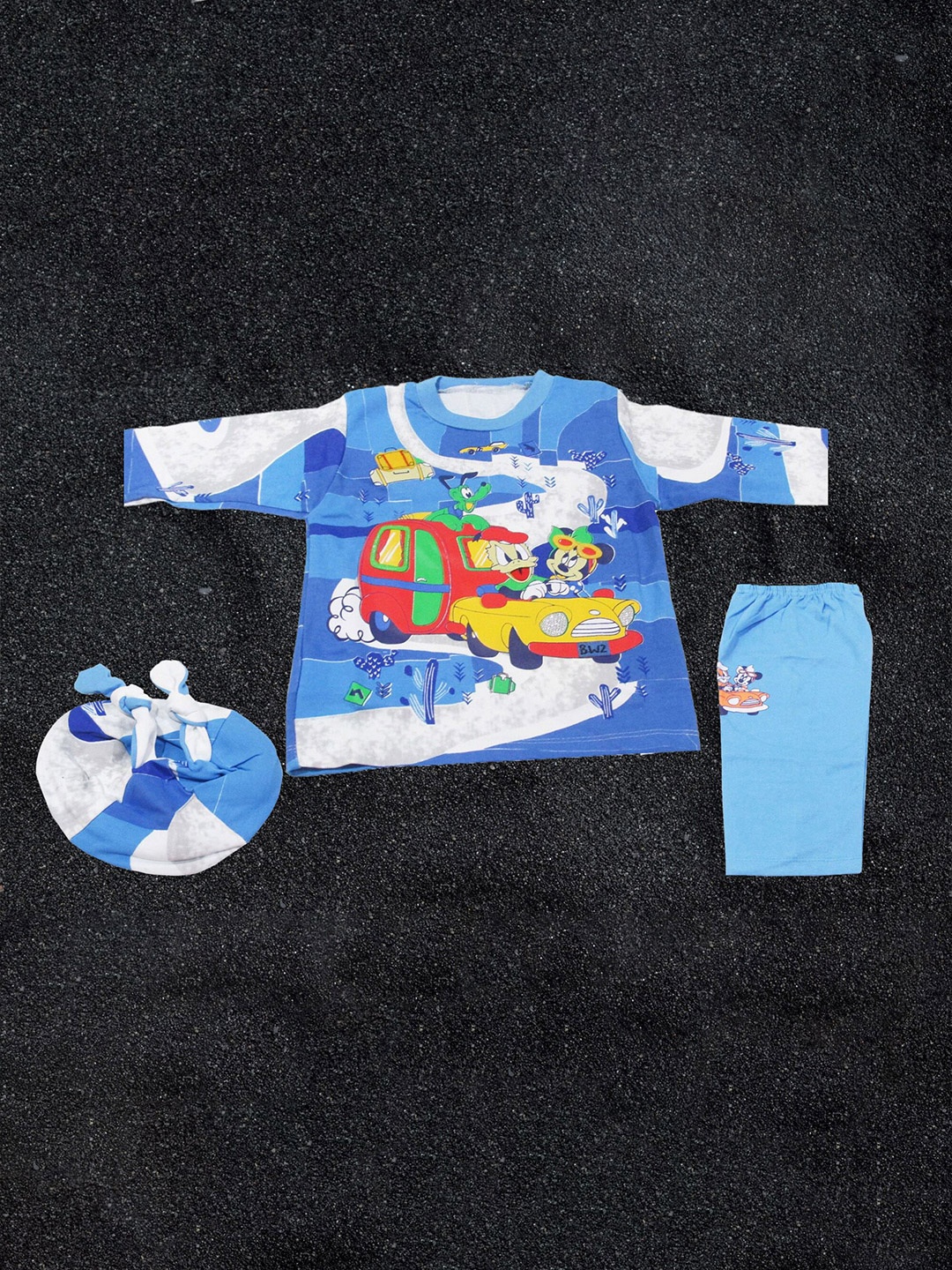 

BAESD Infants Graphic Printed T-shirt With Trouser With Cap, Blue