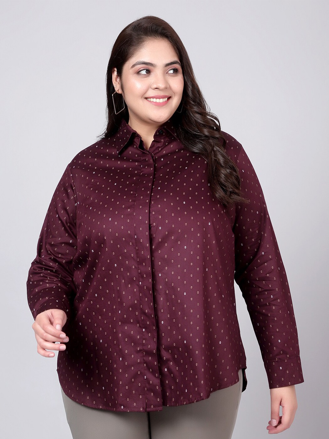 

Indietoga Plus Size Classic Slim Fit Opaque Printed Cotton Formal Shirt, Burgundy