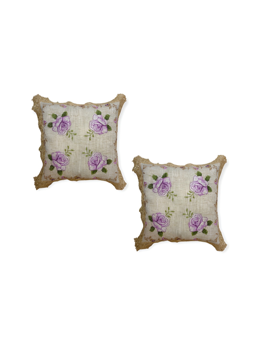 

TANLOOMS Purple & Green 2 Pieces Floral Square Cushion Covers