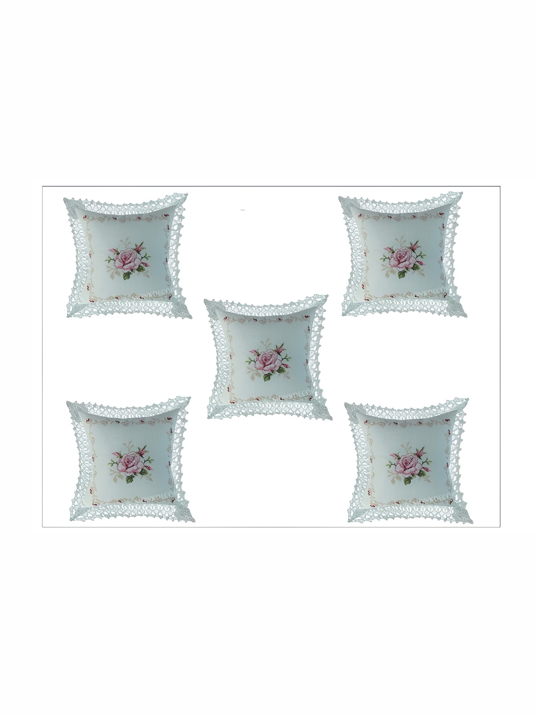 

TANLOOMS Pink & Green 5 Pieces Floral Square Cushion Covers