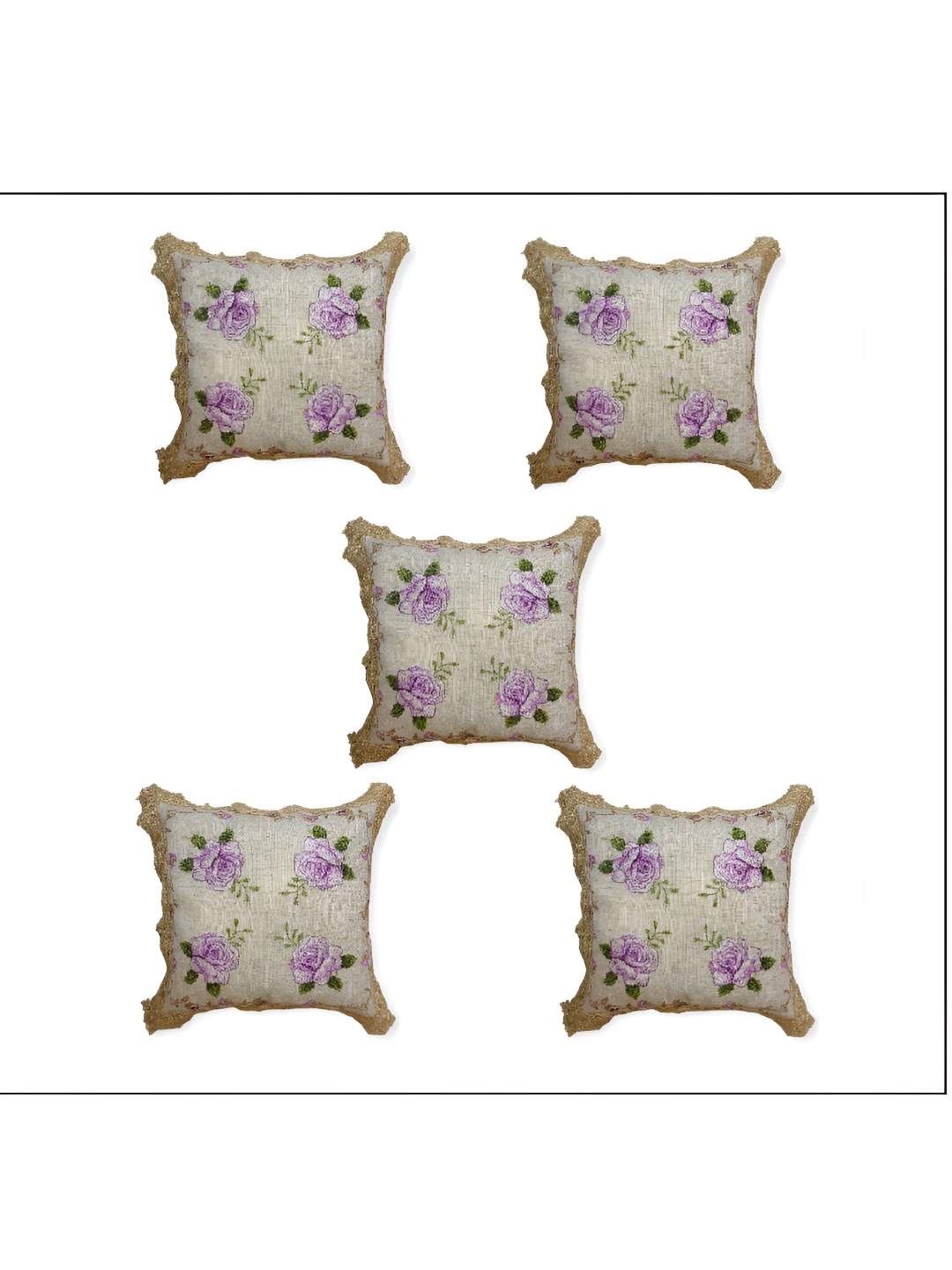 

TANLOOMS Purple & Green 5 Pieces Floral Square Cushion Covers
