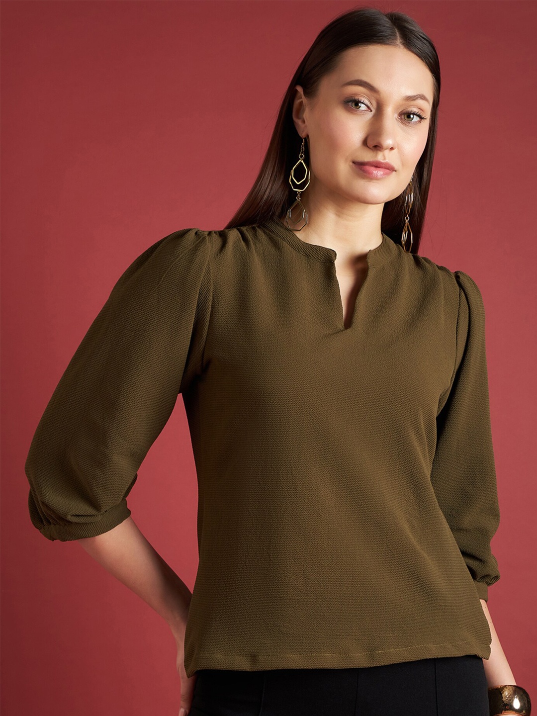 

all about you High Neck Puff Sleeves Top, Olive