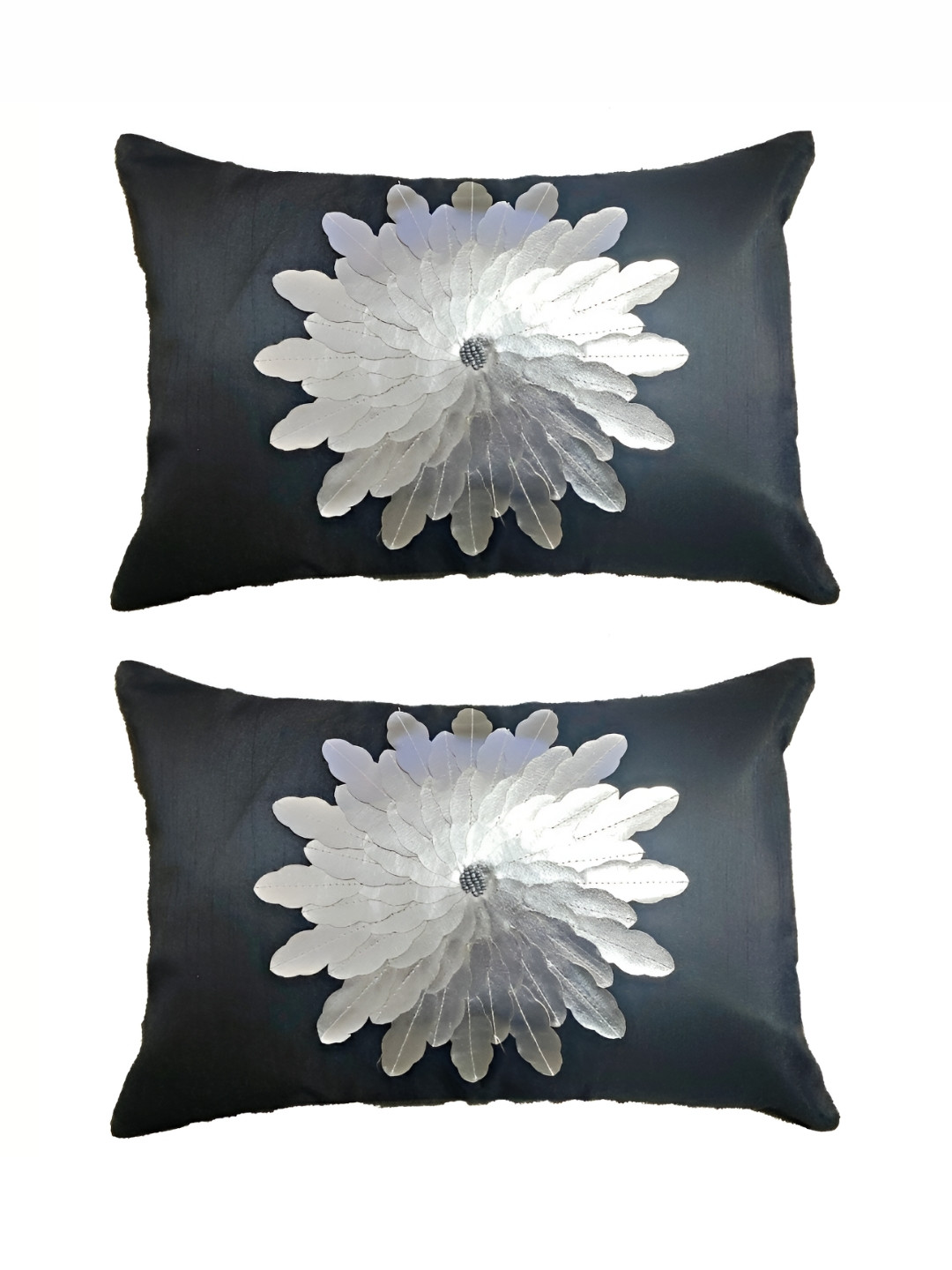 

TANLOOMS Black & Grey 2 Pieces Floral Rectangle Cushion Covers
