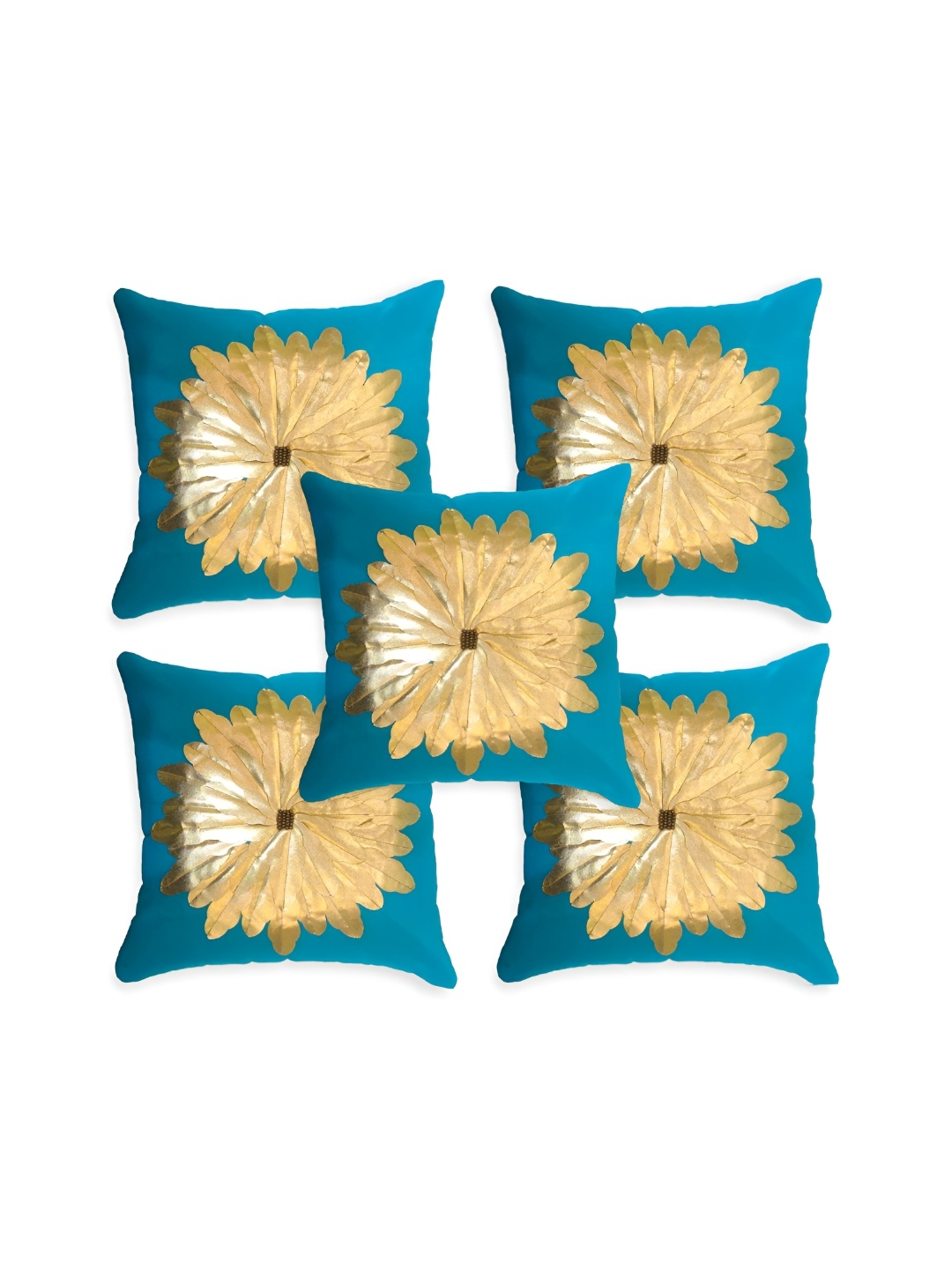 

TANLOOMS Teal & Brown 5 Pieces Floral Square Cushion Covers
