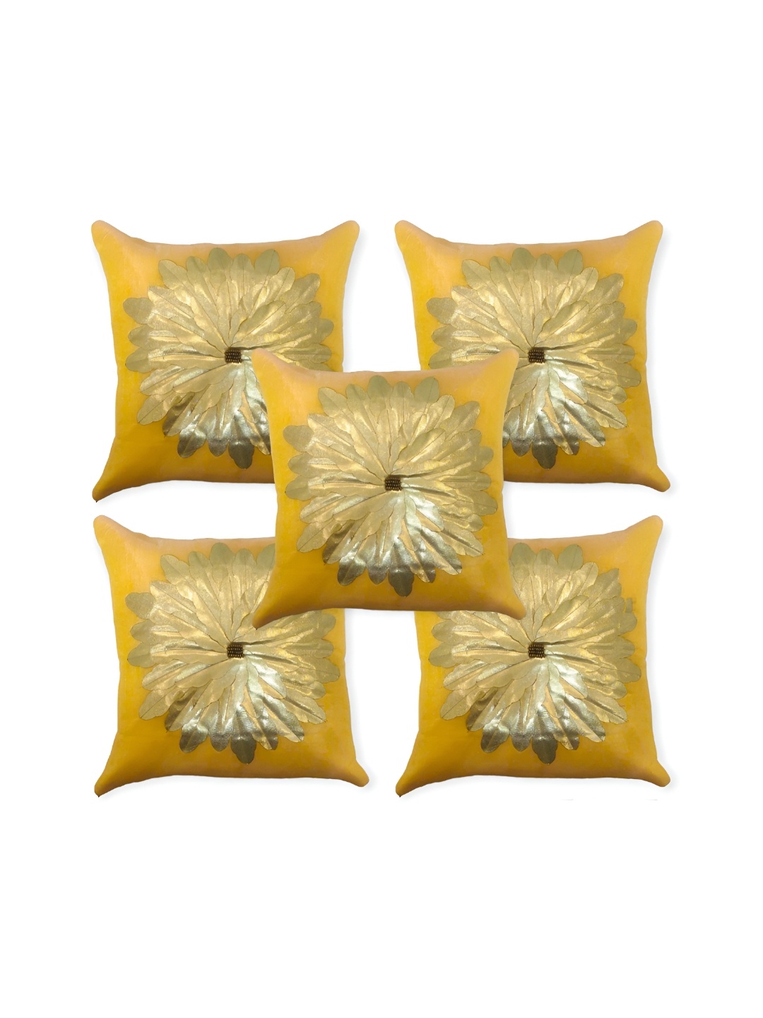 

TANLOOMS Yellow & Gold-Toned 5 Pieces Floral Square Cushion Covers