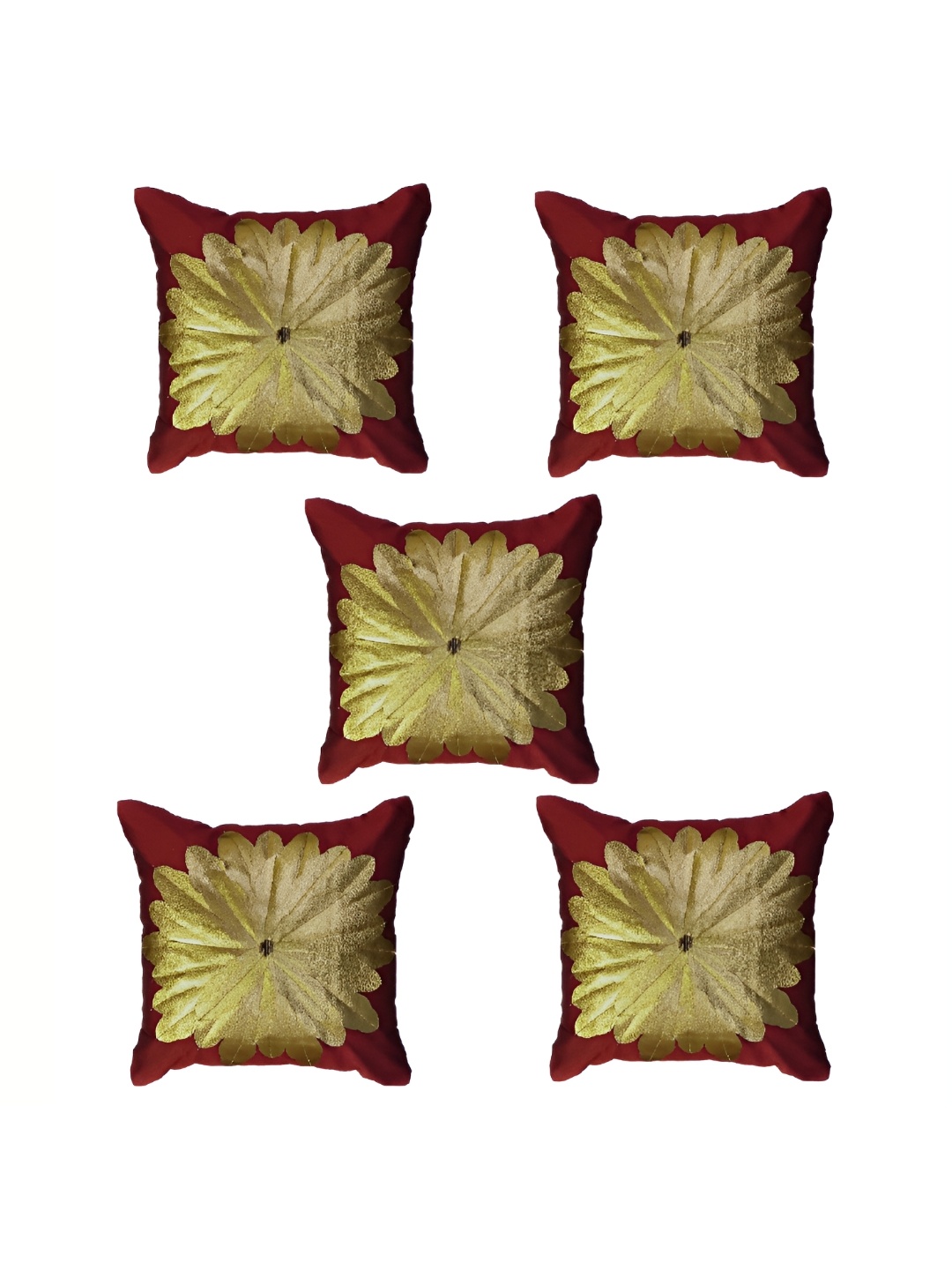 

TANLOOMS Maroon & Brown 5 Pieces Floral Square Cushion Covers