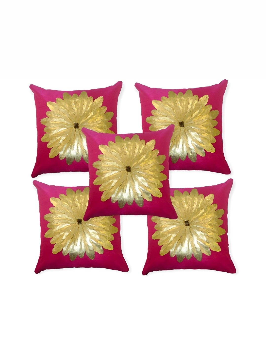 

TANLOOMS Pink & Gold-Toned 5 Pieces Floral Square Cushion Covers