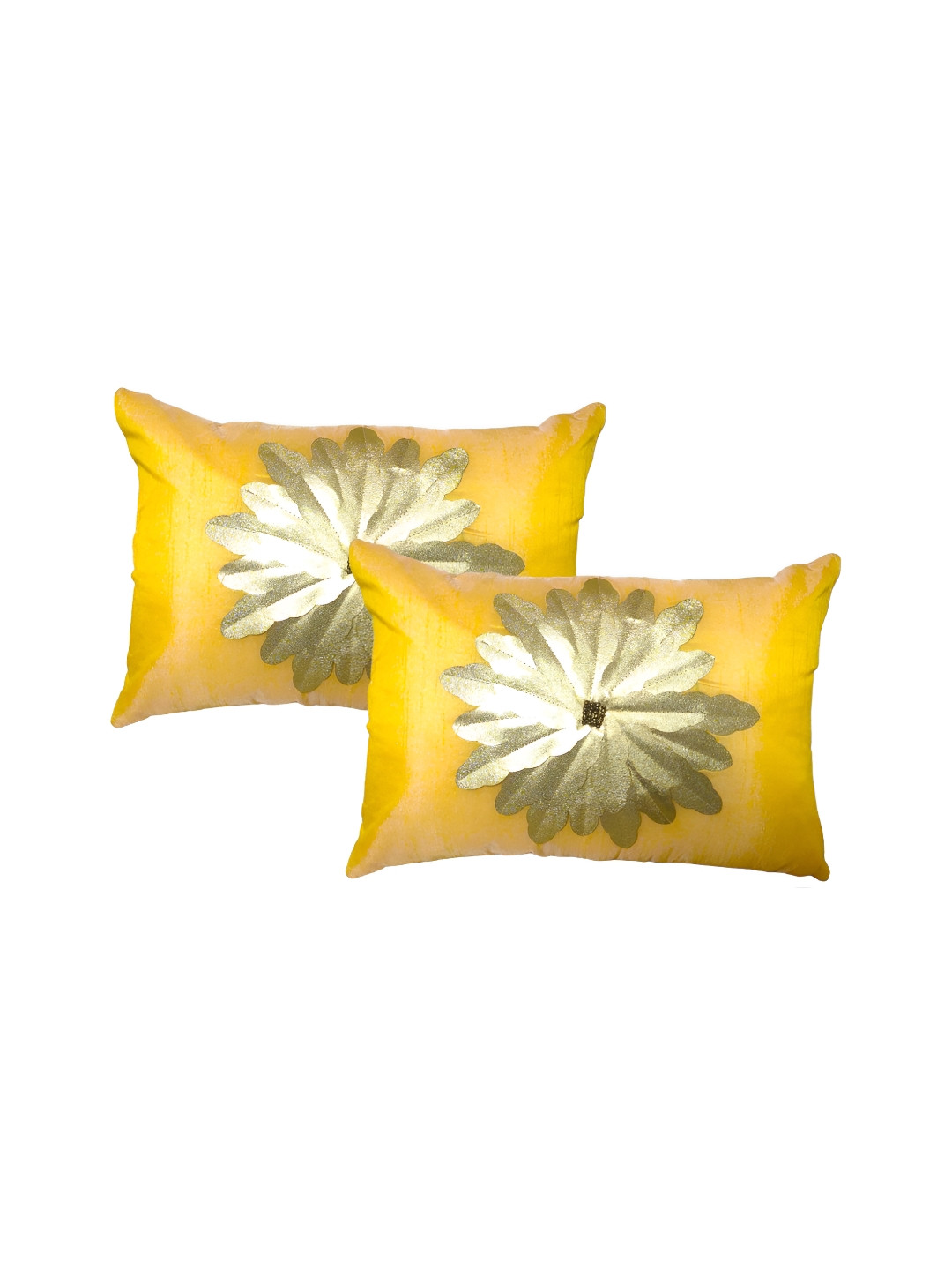 

TANLOOMS Yellow & Beige 2 Pieces Floral Rectangle Cushion Covers
