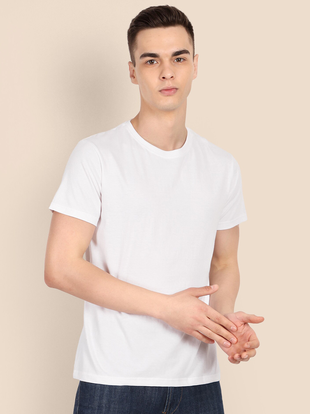 

TOMHIDDLE Cotton Round Neck Raw Edge T-shirt, White
