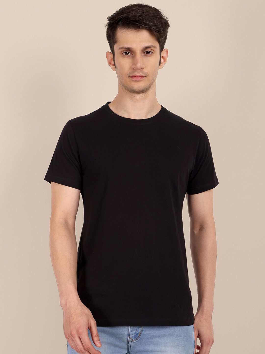 

TOMHIDDLE Round Neck Cotton Short Sleeves T-shirt, Black