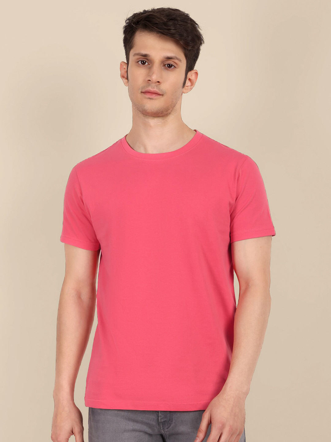 

TOMHIDDLE Cotton Round Neck Short Sleeves T-shirt, Rose