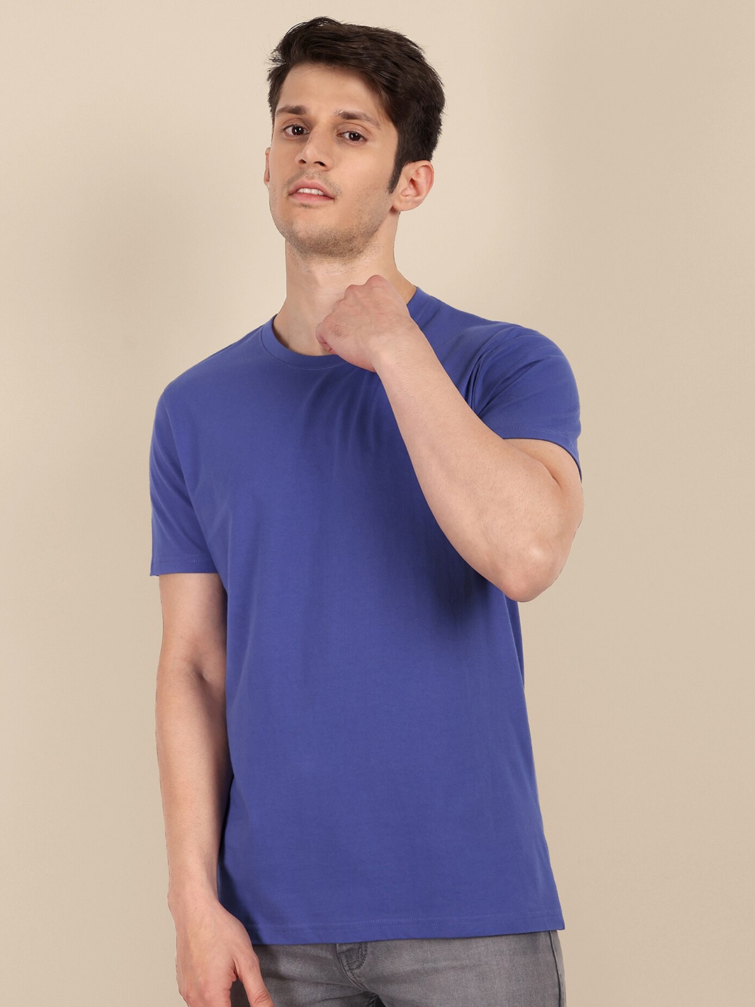 

TOMHIDDLE Round Neck Short Sleeves Bio-Washed Cotton Regular T-shirt, Violet