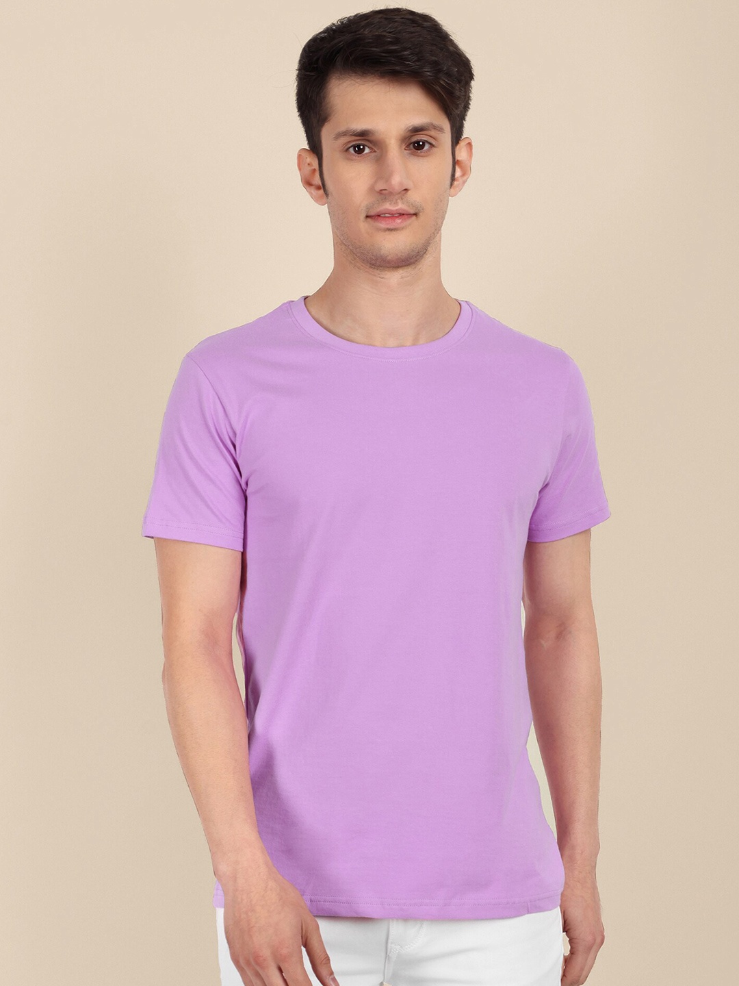 

TOMHIDDLE Cotton Round Neck Applique T-shirt, Purple