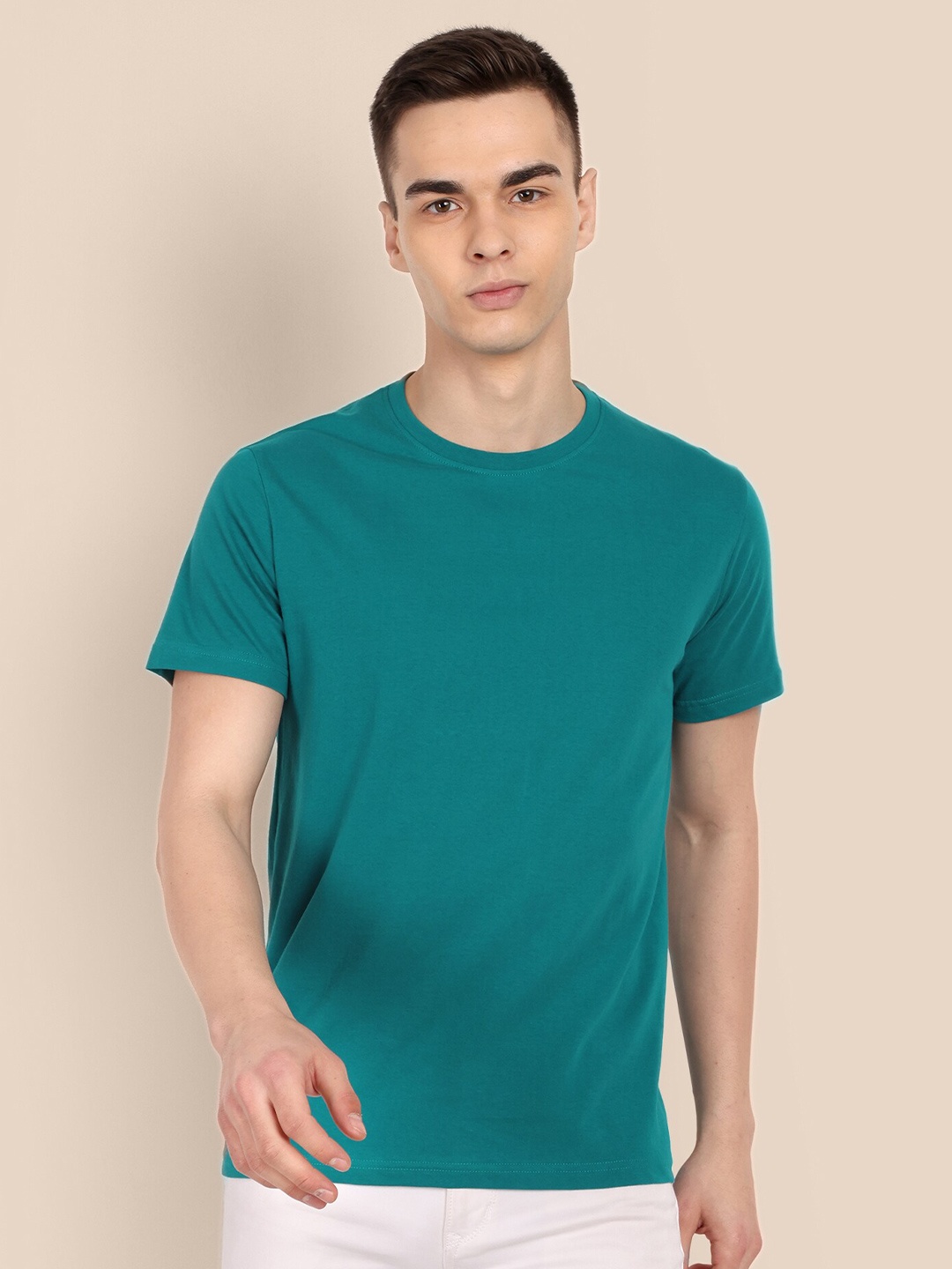 

TOMHIDDLE Round Neck Short Sleeves Bio-Washed Cotton Regular T-shirt, Green