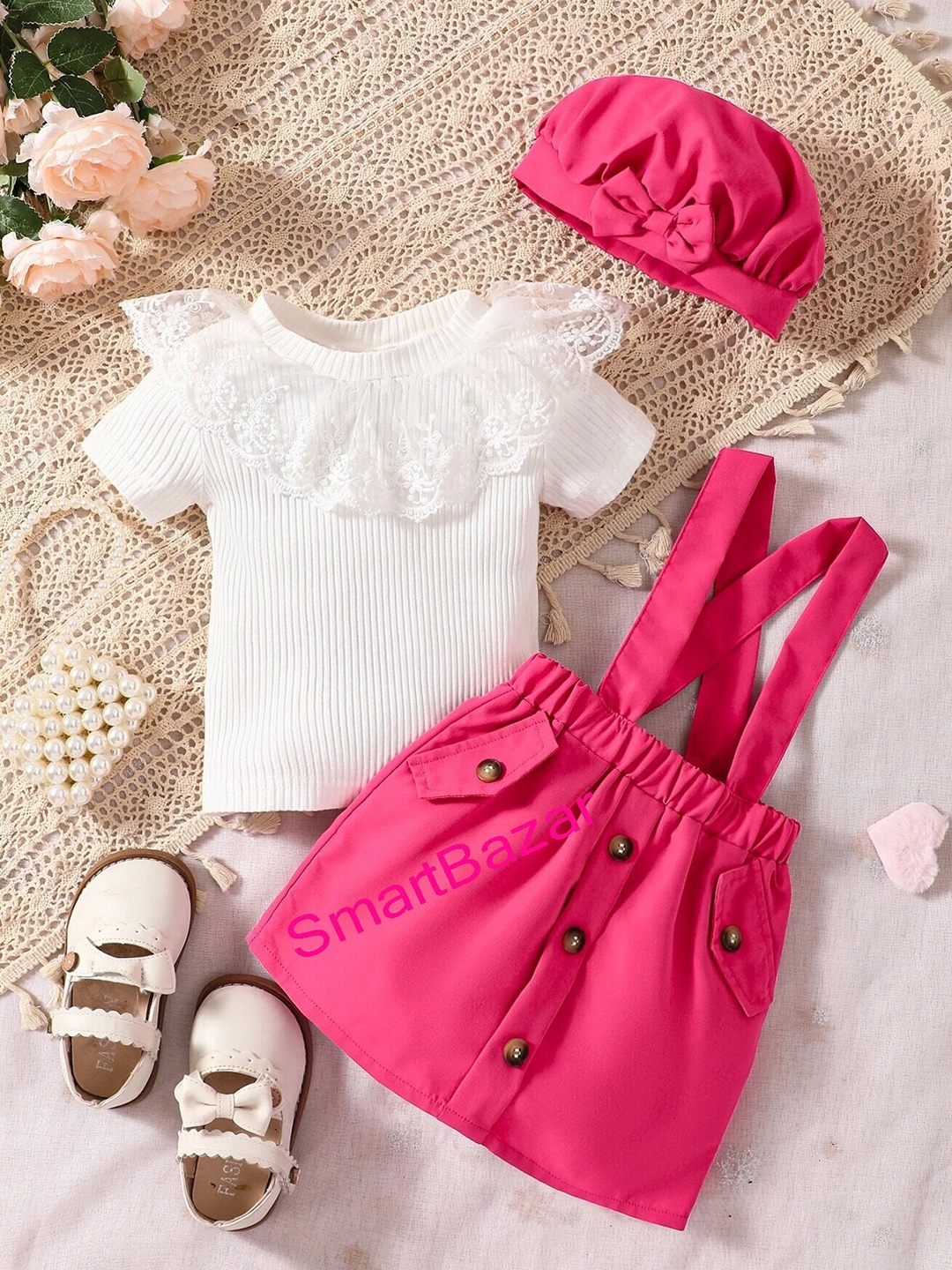 

BAESD Shoulder Straps Crepe Pinafore Dress, Pink