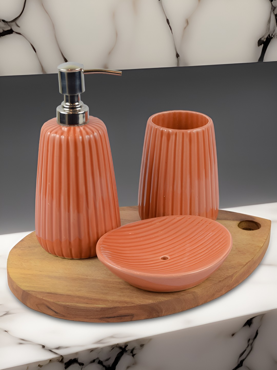 

Kaolinite Maroon & Silver-Toned 3Pcs Striped Ceramic Classic Glossy Soap Dispensers