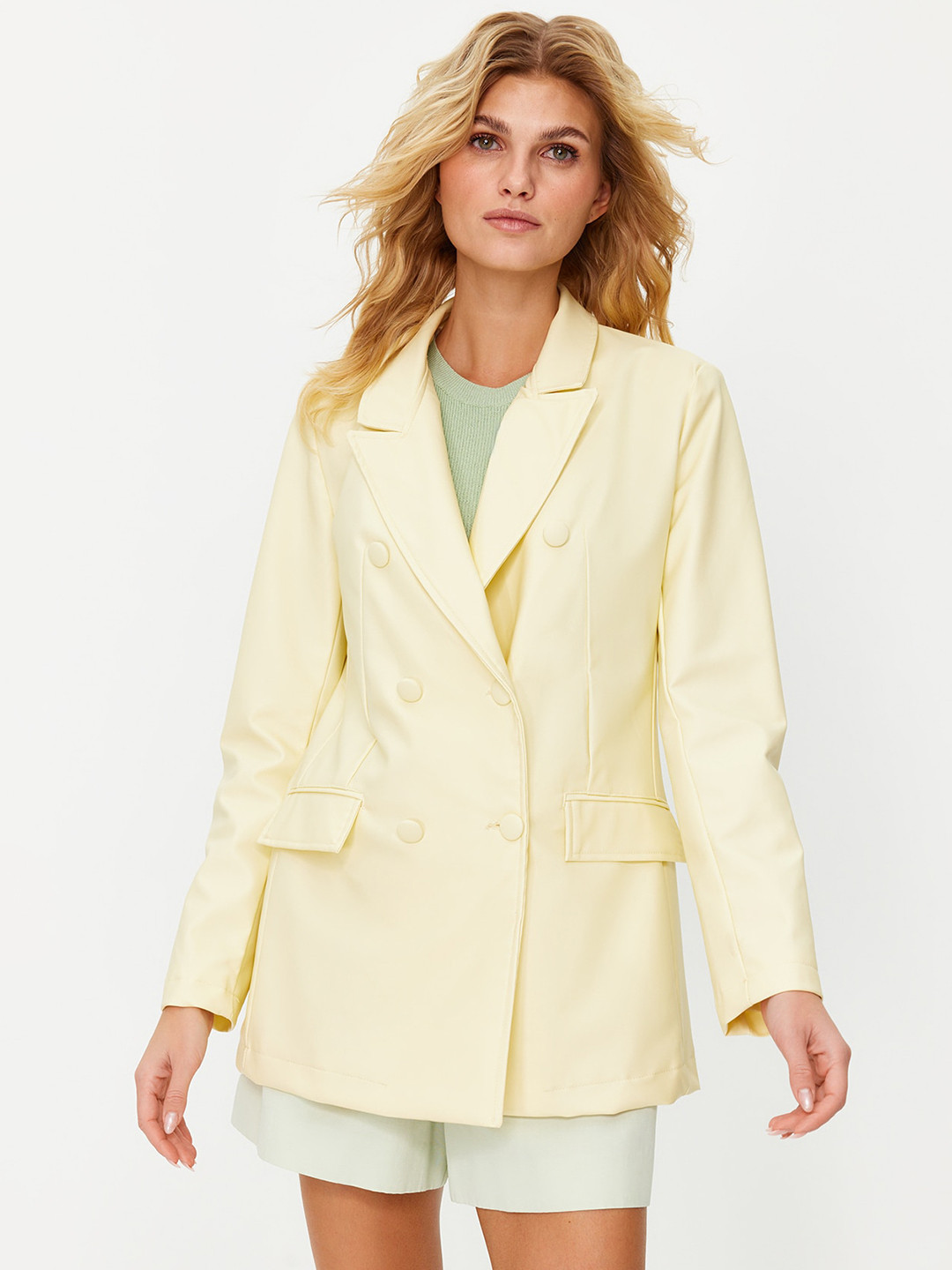 

Trendyol Notched Lapel Double Breasted Blazer, Yellow
