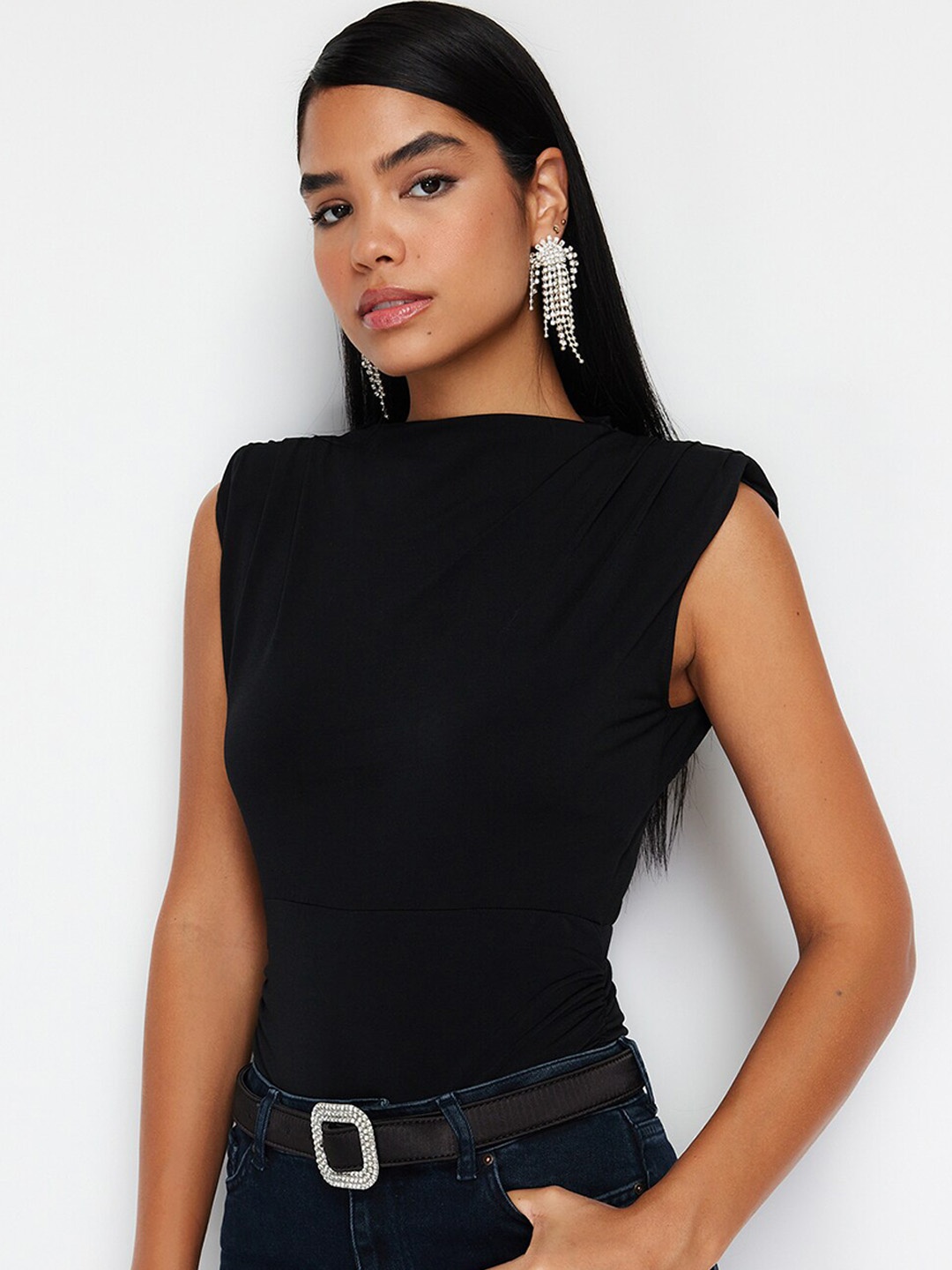 

Trendyol Boat Neck Sleeveless Bodysuit, Black