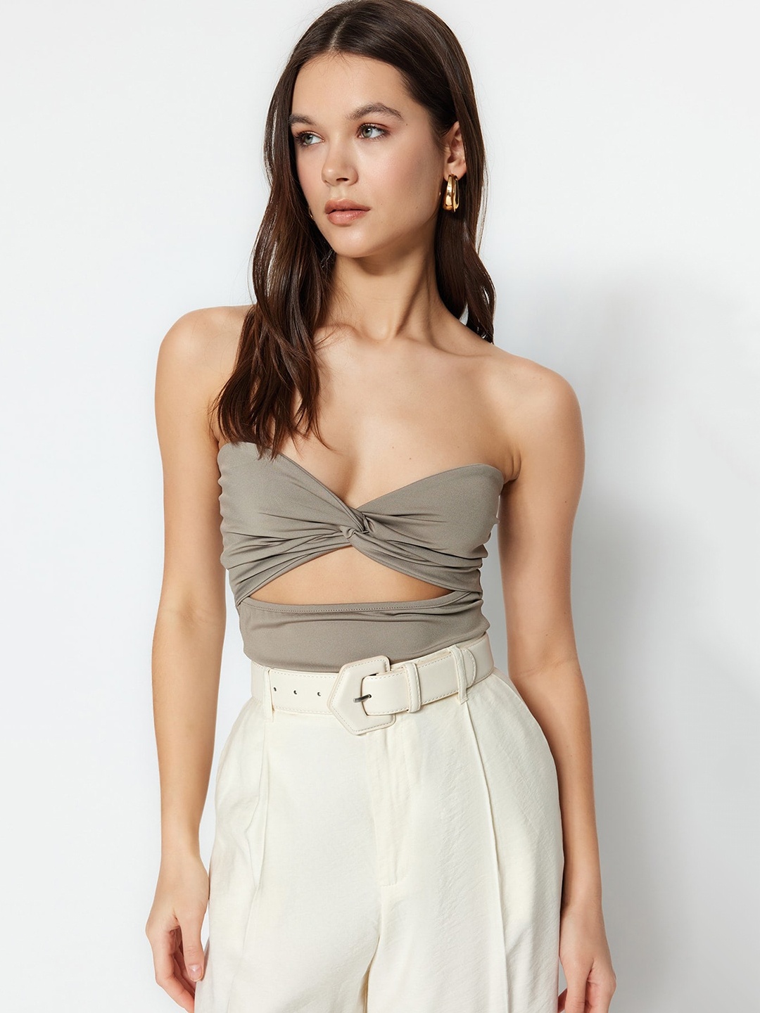 

Trendyol Strapless Sleeveless Bodysuit, Beige